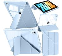 Coque Compatible avec iPad Mini (A17 Pro, Modèle 2024, 7e Génération)/iPad Mini 6 2021 avec Porte-Stylet, Transparente Antichoc, Support Pliable 6 en 1, Réveil/Sommeil Auto, Bleu Ciel