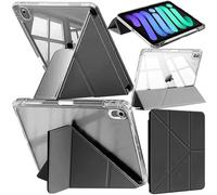 Coque Compatible avec iPad Mini (A17 Pro, Modèle 2024, 7e Génération)/iPad Mini 6 2021 avec Porte-Stylet, Transparente Antichoc, Support Pliable 6 en 1, Réveil/Sommeil Auto, Noir