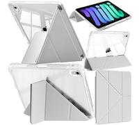 Coque Compatible avec iPad Mini (A17 Pro, Modèle 2024, 7e Génération)/iPad Mini 6 2021 avec Porte-Stylet, Transparente Antichoc, Support Pliable 6 en 1, Réveil/Sommeil Auto, Gris Clair
