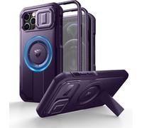 Coque Compatible Avec Iphone 12/12 Pro Magnétique Avec Couverture De Caméra Coulissante & Support Réglable & Film De Protection D'Écran Intégré, Boîtier De Pare Chocs Robuste - Fan[MAG5296615]
