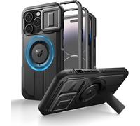 Coque Compatible Avec Iphone 14 Pro Magnétique Avec Couverture De Caméra Coulissante & Support Réglable & Film De Protection D'Écran Intégré, Boîtier De Pare Chocs Robuste - Noir[MAG5296662]