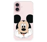 Coque compatible avec iPhone 16. Coque en silicone transparente souple sous licence officielle Disney Mickey Love