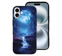 Coque compatible avec iPhone 16 Plus - Coque de téléphone tendance et douce, motif arbre serein, lune, vallée, compatible avec iPhone 16 Plus pour femmes et hommes, noir