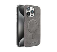 Coque Compatible avec iPhone 16 Pro Max - Cuir Véritable Compatible MagSafe, Etui Mince Pare-Chocs (Gris)