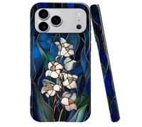 Coque compatible avec iPhone 17 Pro Max, coque rigide hybride brillante à 2 couches, résistante aux chocs, douce pour fille et femme, verre teinté fleur sauvage lys