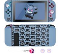 Coque Compatible avec la Switch,Coque Mince au Toucher Doux avec 2 Capuchons de Poignée de Pouce et Breloque Elf Balls,Absorption des Chocs et Anti-Rayures,Fantôme Gris