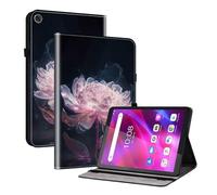 Coque Compatible avec Lenovo Tab M7 (3rd Gen) TB-7306F Coque Cuir PU Housse Folio Flip Tablette Cover Étui de Protection avec Support et Carte de Slot, Pivoine