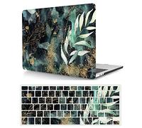 Coque Compatible avec MacBook Air 11 Pouces 2015 2014 2013 2012 2011 2010 Version A1465 A1370, Étui Rigide Protecteur en Plastique et Housse de Clavier, Feuilles et Paillettes Dorées