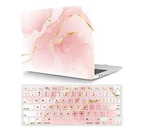 Coque Compatible avec MacBook Air 13 Pouces 2020 2019 2018 Version A2337 M1 A2179 A1932 avec Retina Display Touch ID, Étui Rigide Protecteur en Plastique et Housse de Clavier, Marbre Rose