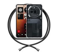 Coque Compatible avec Nothing Phone 3a Pro Cordon, Transparente Étui Lanyard Anti Jaune TPU Housse Clear Case Shockproof Cover, Noir