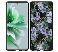 Coque Compatible avec Oppo Reno11 Coque en Silicone Noir - Fleurs pourpres