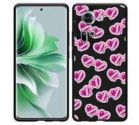 Coque Compatible avec Oppo Reno11 Coque en Silicone Noir - Lunettes de Soleil Coeurs