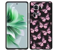 Coque Compatible avec Oppo Reno11 Coque en Silicone Noir - Papillons Roses