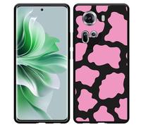 Coque Compatible avec Oppo Reno11 Coque en Silicone Noir - Taches Roses de Vache