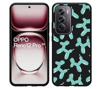 Coque Compatible avec Oppo Reno12 Pro Coque en Silicone Noir - Chiens à Ballons