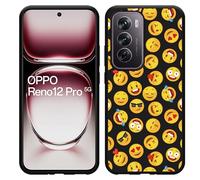 Coque Compatible avec Oppo Reno12 Pro Coque en Silicone Noir - Émoji