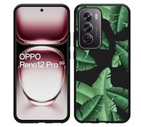 Coque Compatible avec Oppo Reno12 Pro Coque en Silicone Noir - Feuilles de Palmier