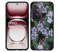 Coque Compatible avec Oppo Reno12 Pro Coque en Silicone Noir - Fleurs pourpres