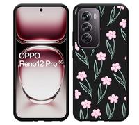 Coque Compatible avec Oppo Reno12 Pro Coque en Silicone Noir - Fleurs Roses