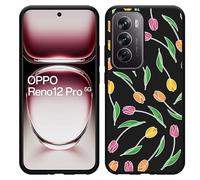 Coque Compatible avec Oppo Reno12 Pro Coque en Silicone Noir - Tulipes