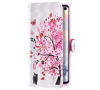 Coque Compatible avec Samsung Galaxy A50 Housse en Cuir Portefeuille,Coque à Rabat Rétro Motif Coloré Painting Premium PU Folio Flip Case Magnétique Wallet Coque,Fleur de Cerisier