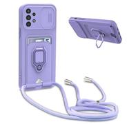 Coque Compatible avec Samsung Galaxy A52 / A52 5G / A52s 5G,Collier pour Étui Colliers de cellulaire Réglable Lanyard Silicone Case,Protection caméra ,Support Annulaire,Fentes pour Cartes,Violet