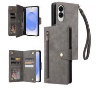 Coque Compatible avec Samsung Galaxy S25 Edge,AntiChoc Housse en Cuir PU Flip Portefeuille Etui avec Fentes Cartes,Gris RUD