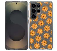 Coque Compatible avec Samsung Galaxy S25 Ultra Coque en Silicone - Fleurs Oranges