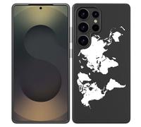 Coque Compatible avec Samsung Galaxy S25 Ultra Coque en Silicone Noir - Carte du Monde