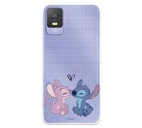 Coque compatible avec TCL 403 officielle Disney Angel & Stitch Baiser pour protéger votre téléphone portable Coque en silicone transparente souple sous licence officielle Lilo & Stitch