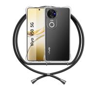 Coque Compatible avec Vivo V50 5G Cordon, Transparente Étui Lanyard Anti Jaune TPU Housse Clear Case Shockproof Cover, Noir