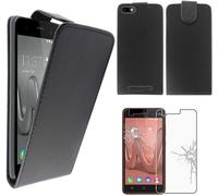 - Coque Compatible Avec Wiko Lenny 3 Jerry Etui Housse Pu Cuir Rabat Flip, Noir + Film Protection Écran Verre Trempé [Appareil: 145 X 73.1 X 9.9mm, 5.0''][Z5409]