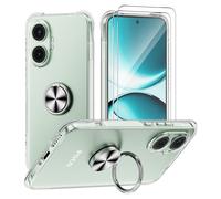 Coque Compatible avec Xiaomi Poco F7 5G, Anneau Béquille Crystal Clear Silicone Etui, Anti-Chute aux Quatre Coins Transparent Protection Housse TPU Rotatif à 361 Bague Cover - Anneau Argent