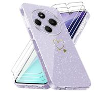 Coque Compatible avec Xiaomi Redmi 14C/ Poco C75 / Redmi A4 5G, 3 Pièces Protection Écran en Verre Trempé, Housse Souple et Transparent, Étui Anti Empreintes et Paillettes