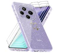 Coque Compatible avec Xiaomi Redmi 14C/ Poco C75 / Redmi A4 5G, 3 Pièces Protection Écran en Verre Trempé, Housse Souple et Anti-Rayures, Étui Anti Empreintes et Paillettes - Violet