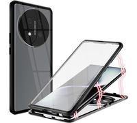 Coque Compatible Honor Magic 7 Lite 5g - Bumper Aluminium Aimanté, Verre Trempé Avant/Arrière Transparent, Protection 360° Anti-Rayures, Noir