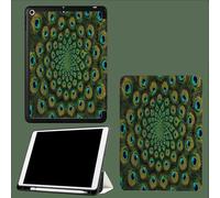 Coque Compatible iPad Pro 12,9 Pouces 6/5/4 ème Gén (Modèle 2022/2021/2020) avec Porte-Stylo, Coque Arrière Flexible en TPU avec Fonction Support Plumes Paon Kaléidoscope Élégance Animaux-Turquoise