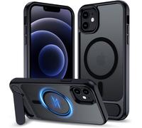 Coque Compatible Magsafe Pour Iphone 12/12 Pro ¿ Dos Translucide Mat, Béquille Intégrée Discrète, Protection Anti-Chocs Niveau Militaire, Anti-Rayures, Noir