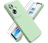 Coque Compatible Oppo A79 5g + 2 Vitres De Protection En Verre Trempé ¿ Silicone Liquide Ultra-Fin Doublée Microfibre, Antichocs, Anti-Rayures ¿ Vert Matcha