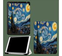 Coque Compatible pour iPad 12.9 Pouces 6/5/4ème Génération (Modèle 2022/2021/2020) avec Porte-Stylo, Housse Coque Intelligent Réveil/Sommeil Automatique,Peinture À l'huile Scène De Nuit