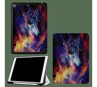 Coque Compatible pour iPad 12.9 Pouces 6/5/4ème Génération (Modèle 2022/2021/2020) avec Porte-Stylo, Housse Coque Intelligent Réveil/Sommeil Automatique,Loup Galaxie