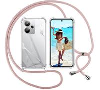 Coque Compatible pour Realme 14 5G/Realme 14T, Housse pour Smartphone à Porter au Cou - Étui à bandoulière Cordon - Lanyard Case Protection Complète, Étui en Silicone Transparent, Rose