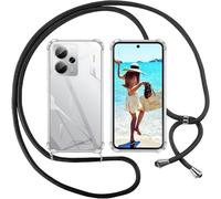 Coque Compatible pour Realme 14 5G/Realme 14T, Housse pour Smartphone à Porter au Cou - Étui à bandoulière Cordon - Lanyard Case Protection Complète, Étui en Silicone Transparent, Noir