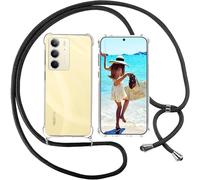 Coque Compatible pour Realme C75 4G, Housse pour Smartphone à Porter au Cou - Étui à bandoulière Cordon - Lanyard Case Protection Complète, Étui en Silicone Transparent, Noir