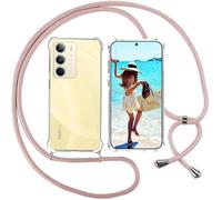 Coque Compatible pour Realme C75 4G, Housse pour Smartphone à Porter au Cou - Étui à bandoulière Cordon - Lanyard Case Protection Complète, Étui en Silicone Transparent, Rose