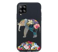 Coque Compatible pour Samsung Galaxy A12 Silicone Noir Motif Drôle Antichoc Ultra Fine Slim Kawaii Design Étui Bumper TPU Case Cover Kawaii Housse pour Femme Fille Homme l'éléphant