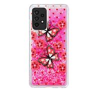 Coque Compatible pour Samsung Galaxy A23 5G 4G/F23 5G/M23 Transparente Silicone Paillettes 3D Motif Antichoc Etui Liquide Transparent Bumper Kawaii Case Housse Femme Fille Homme Papillon