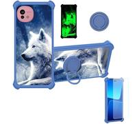 Coque Compatible pour Sharp Aquos Wish5 Sh-M32 A502Sh Sh-52F Coque Étui [avec Trempé 9H Protection D'écran] Case Support de Bague PC + Silicone YGL-LAN