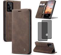 Coque Compatible Samsung Galaxy A33 5g - Étui Portefeuille Marron En Pu Cuir, Rangements Cartes, Fermeture Magnétique, Bumper Tpu, Support Pliable + Verre Trempé Hd