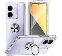 Coque Compatible Xiaomi Poco M7 Pro 5g - Tpu Transparent Renforcé, Airbags 4 Coins Anti-Choc, Béquille Anneau Rotatif 360° Argent, Bord Surélevé